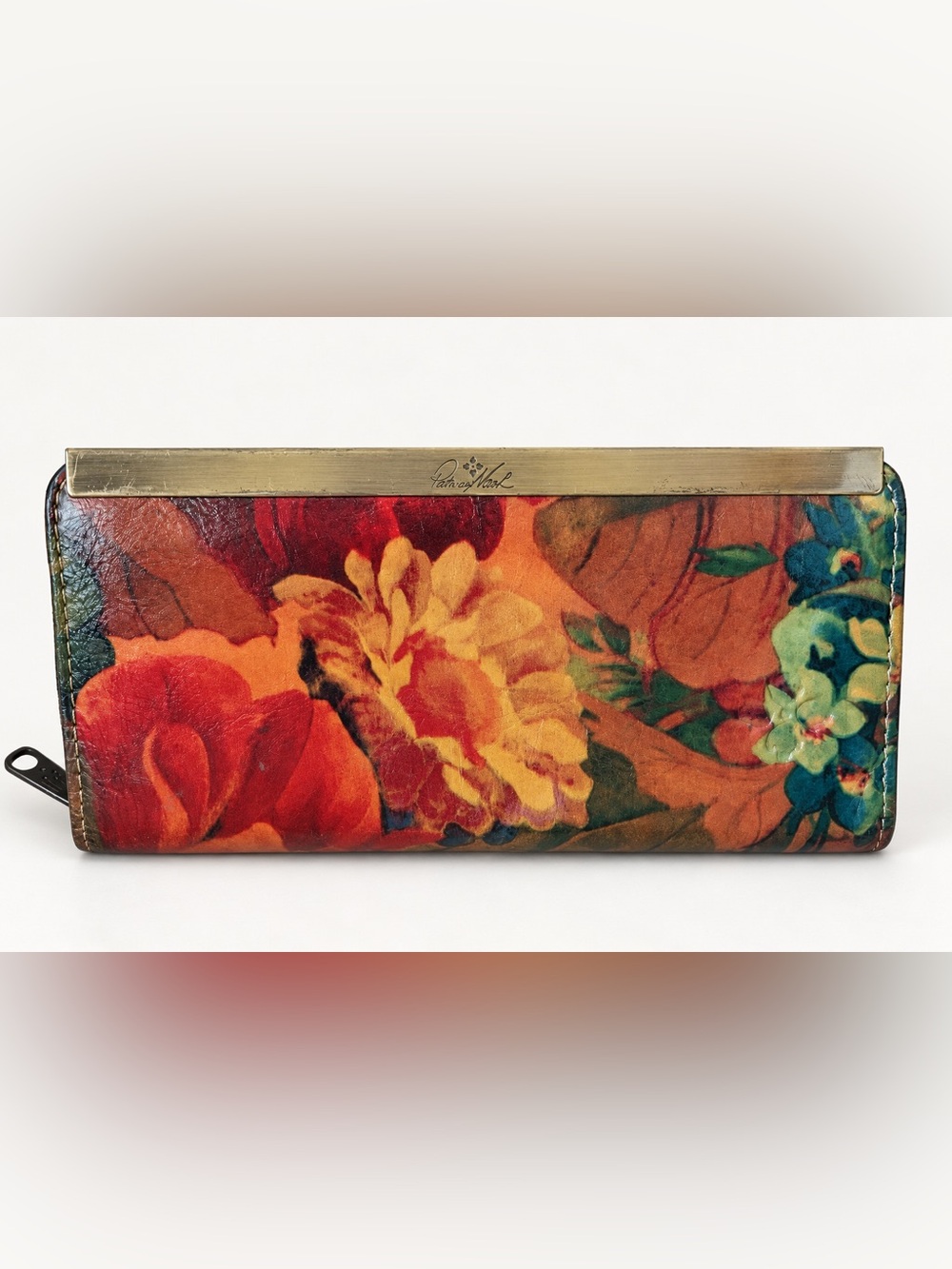 Patricia Nash Cauchy Sienna Sunset Floral Leather RFID Frame Wallet